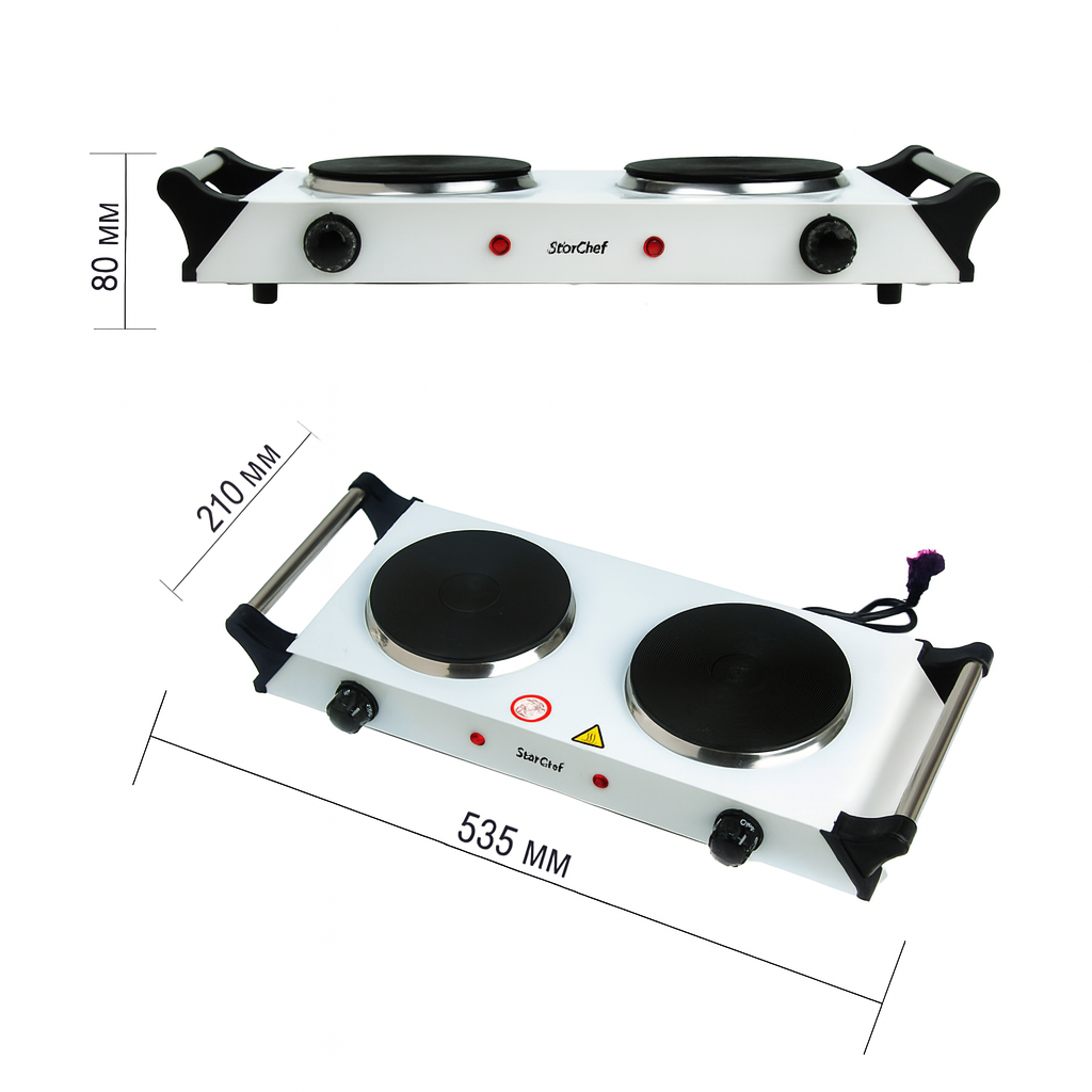 Плита електрична Star Chef St-8200A 1500Вт з 2 конфорками, настільна, з терморегулятором для дому та дачі